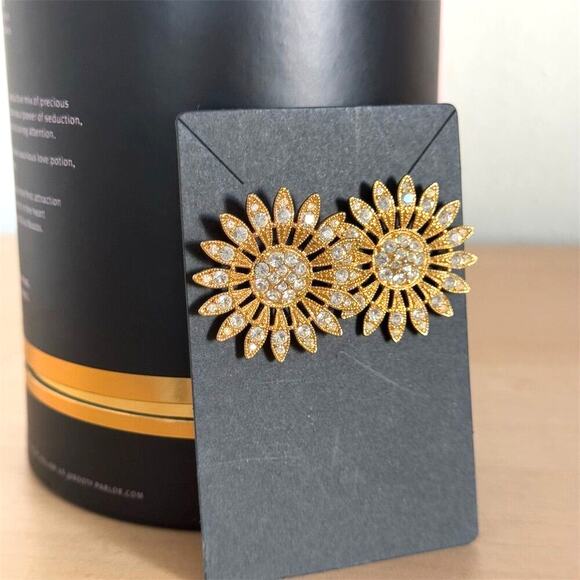 Avon Vintage Gold Sunburst Rhinestone Earring Set Anniversary Circle Dot Signed - Picture 2 of 8